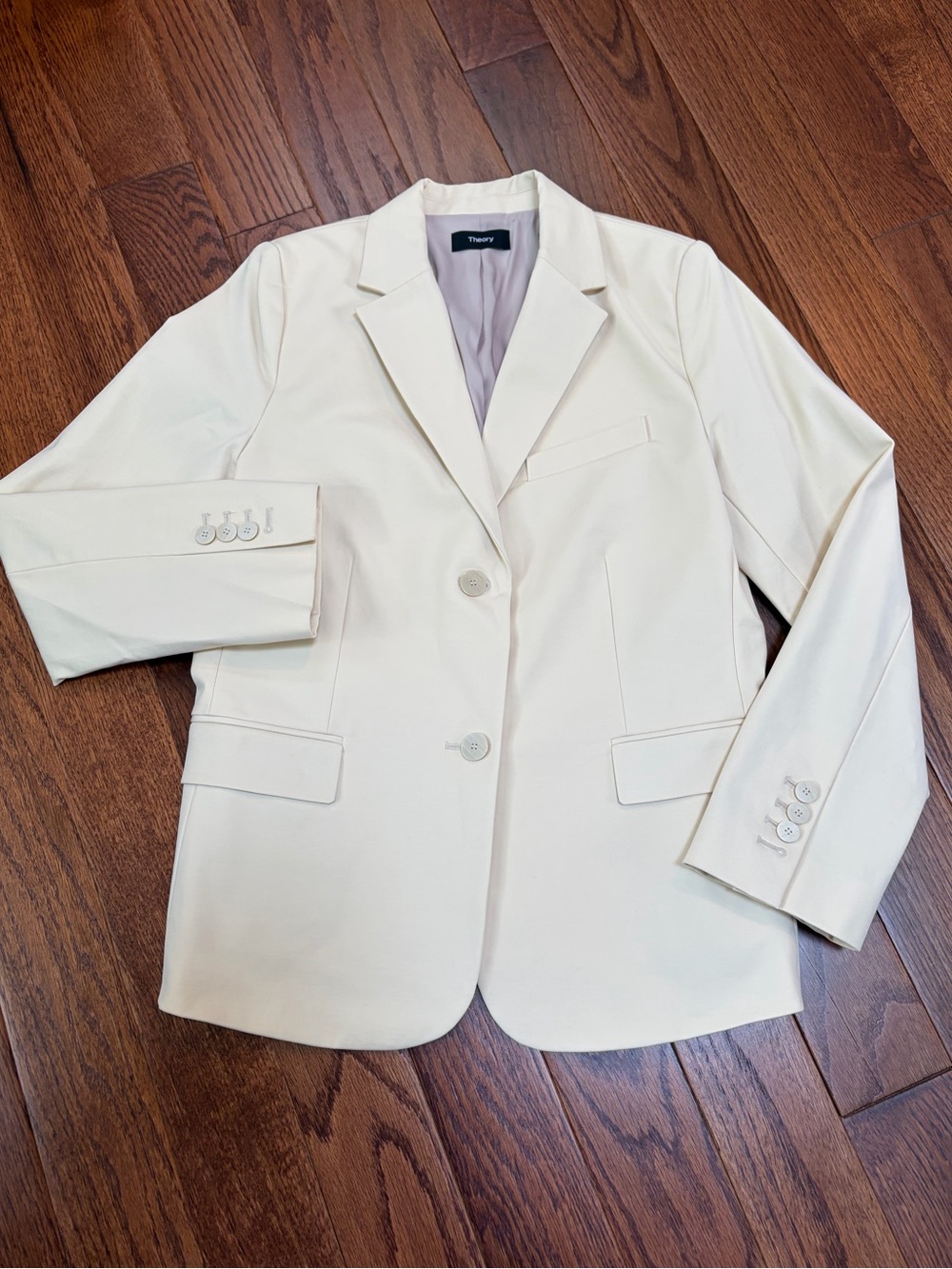 Theory Cream Single-Breasted Notch Lapel Blazer Size 8